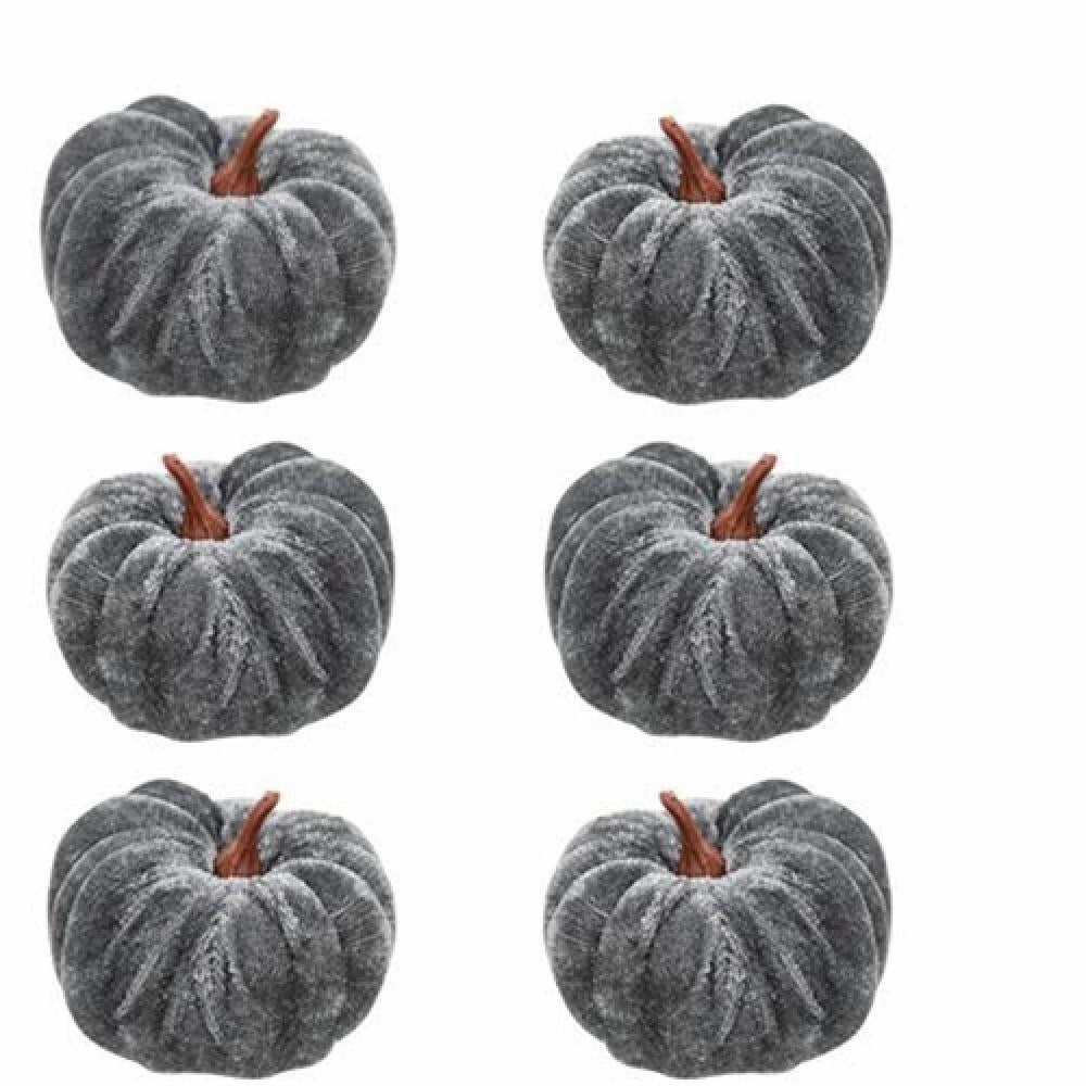 *6/Set Gray Velvet Pumpkins 2.5"