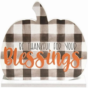 *Be Thankful for Your Blessings Buffalo Check Pumpkin on Base