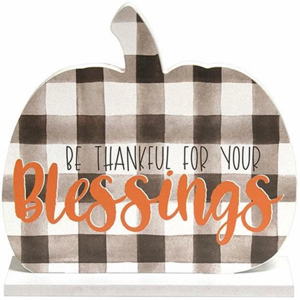 *Be Thankful for Your Blessings Buffalo Check Pumpkin on Base