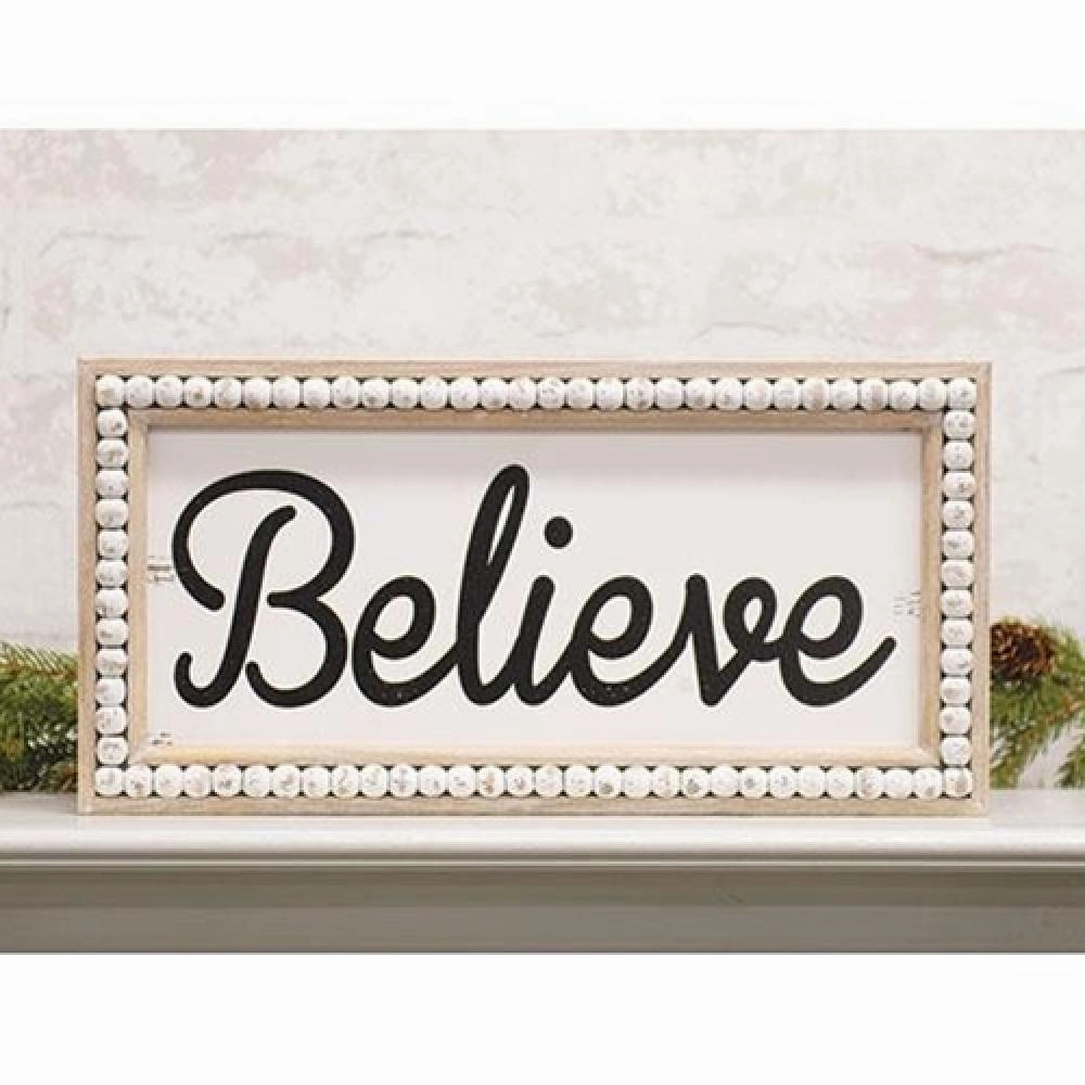 *Beaded Distressed Believe Sign