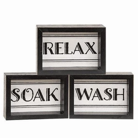 *Black & White Bath Words Box Sign 3 Asstd.