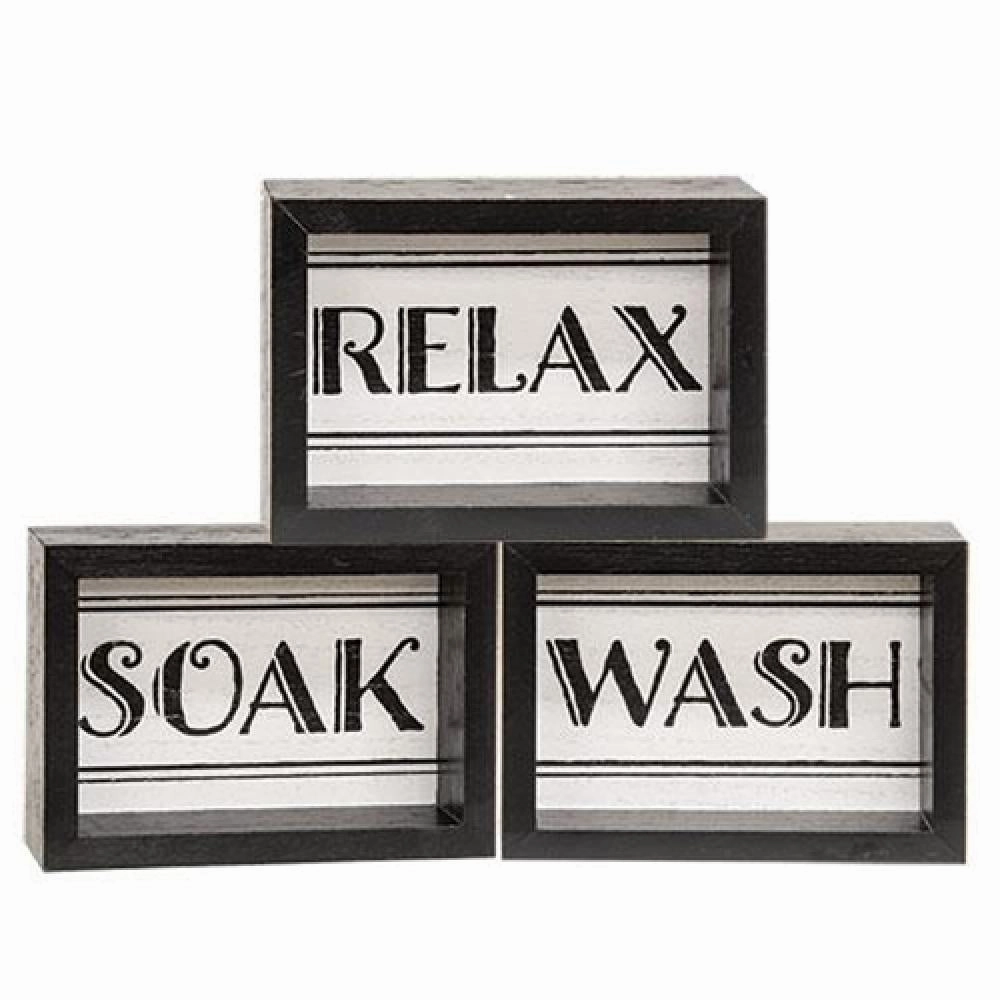 *Black & White Bath Words Box Sign 3 Asstd.