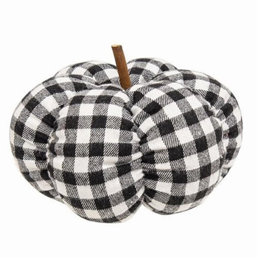 *Black & White Buffalo Check Stuffed Felt Pumpkin 6.5"