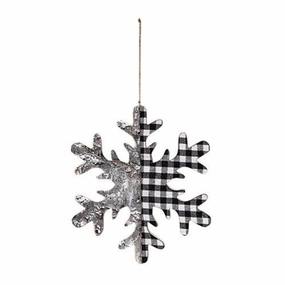 *Black/White Plaid  & Birch Snowflake Ornament 9.75"