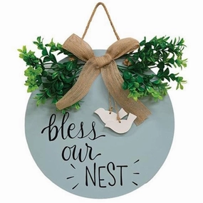 *Bless Our Nest Round Sign w/Greenery & Burlap Bow