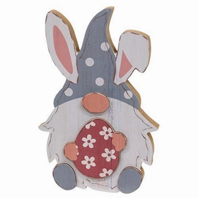 *Blue Gnome Bunny  with Egg Wood Sitter
