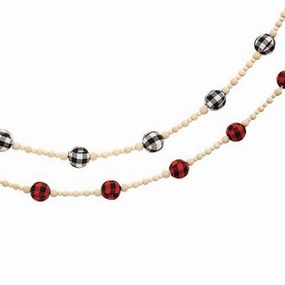 *Buffalo Check Rag Ball & Wood Bead Garland 6ft 2 Asstd.