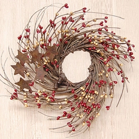 *Burgundy & Old Gold Pip & Star Twig Wreath 10"