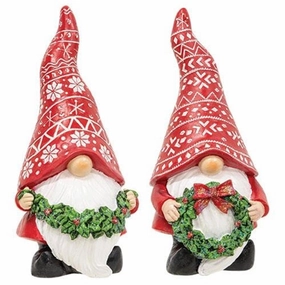 *Carved Look Winter Greenery Resin Gnome 2 Asstd.