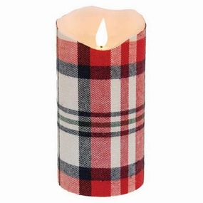 *Crimson Plaid Realistic Flame LED Pillar 3"x6"