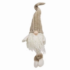 *Dangle Leg Plush Beige Gnome w/Ribbed Hat