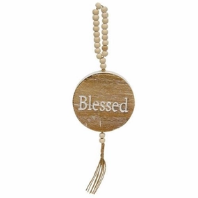*"Blessed" Engraved Wooden Ornament w/Bead Hanger