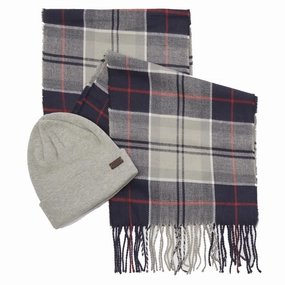 Barbour Swinton Beanie & Galingale Scarf Gift Set Blue Granite
