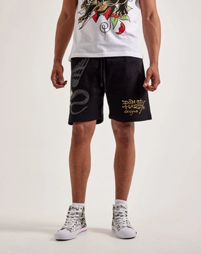 Ed Hardy Dagger Rose Fleece Shorts