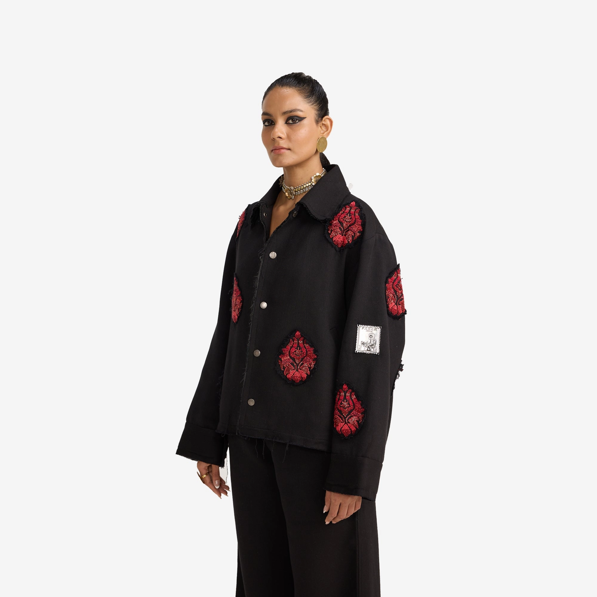 F A R A K | HAND EMBRIODERED JACKET { BLACK/BLACK
