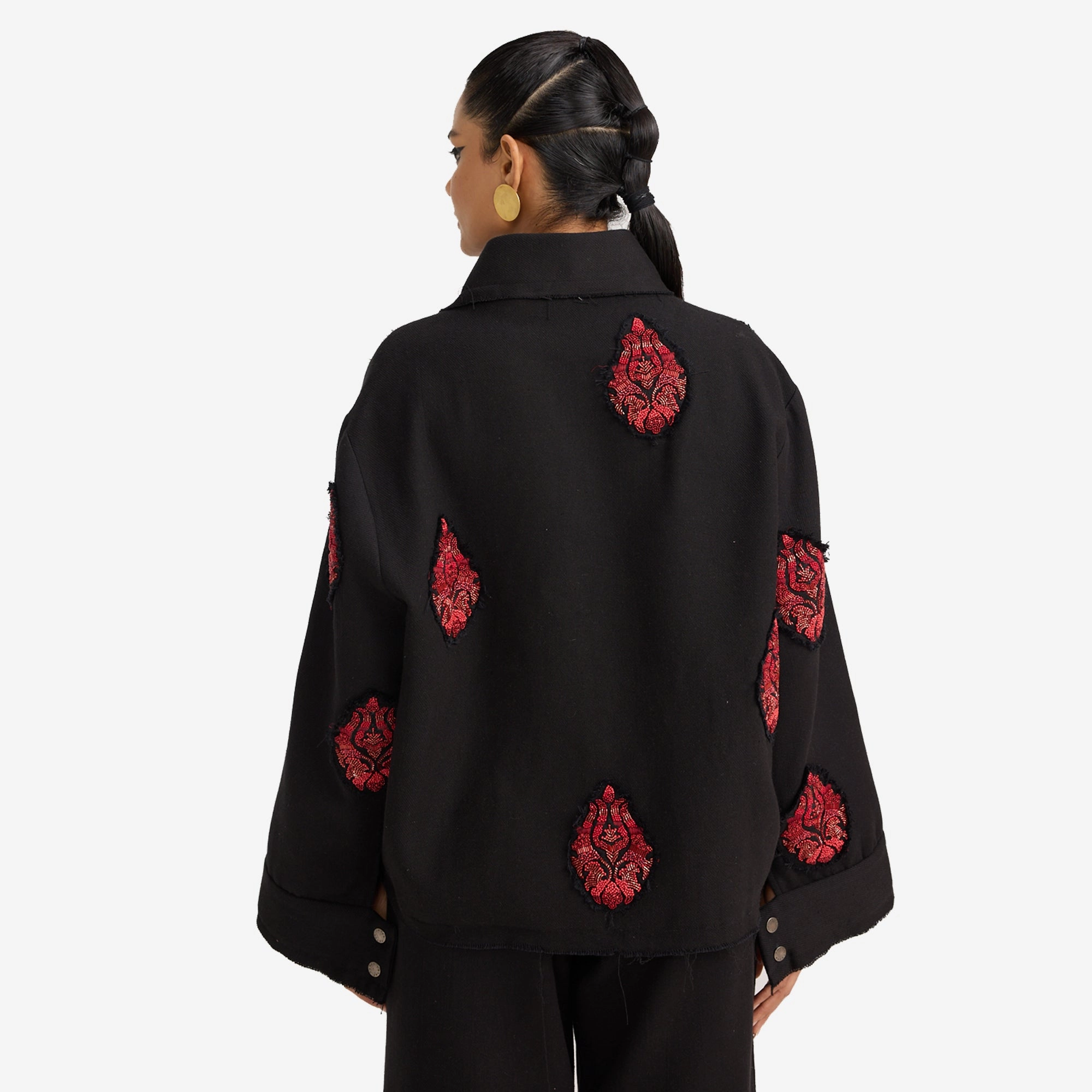 F A R A K | HAND EMBRIODERED JACKET { BLACK/BLACK