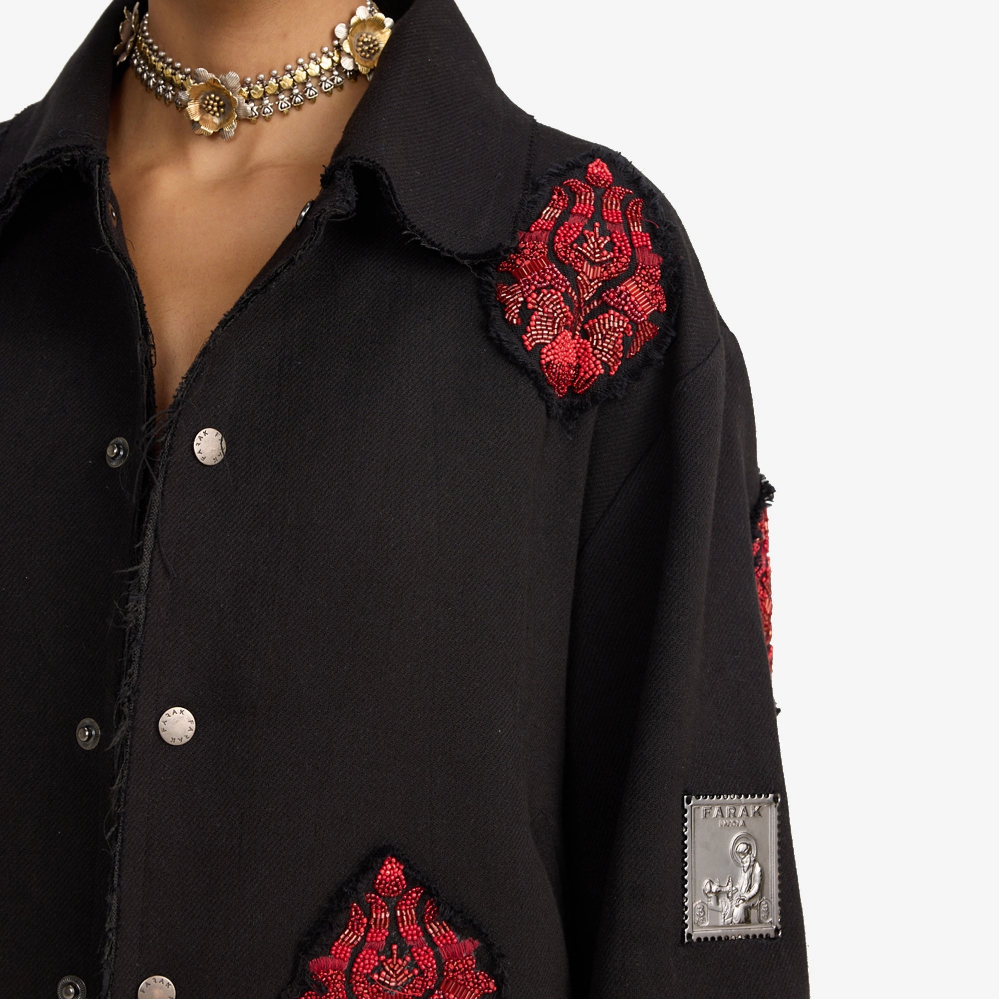 F A R A K | HAND EMBRIODERED JACKET { BLACK/BLACK