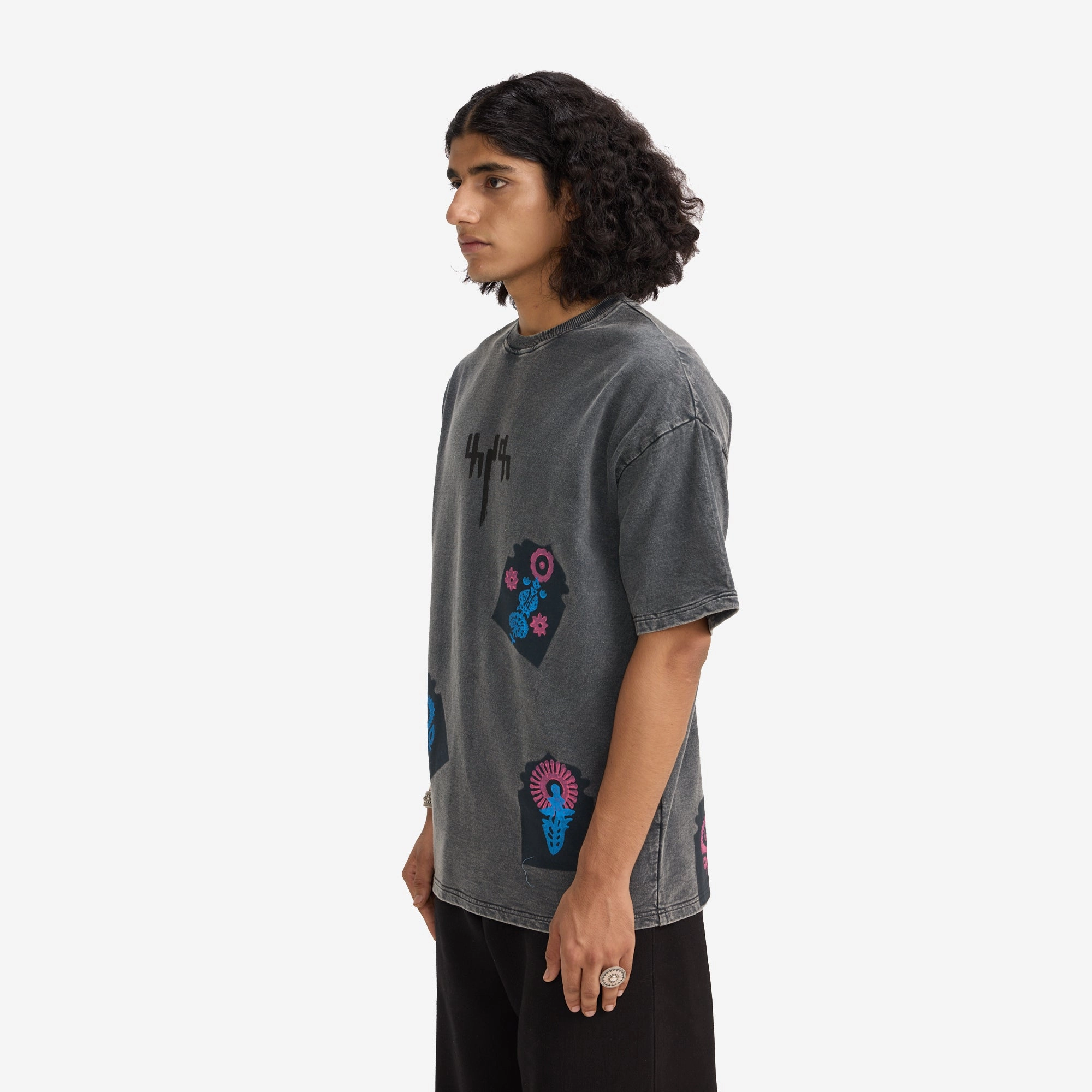 F A R A K | JAROKHA BLOCK PRINT T-SHIRT { GREY/GREY