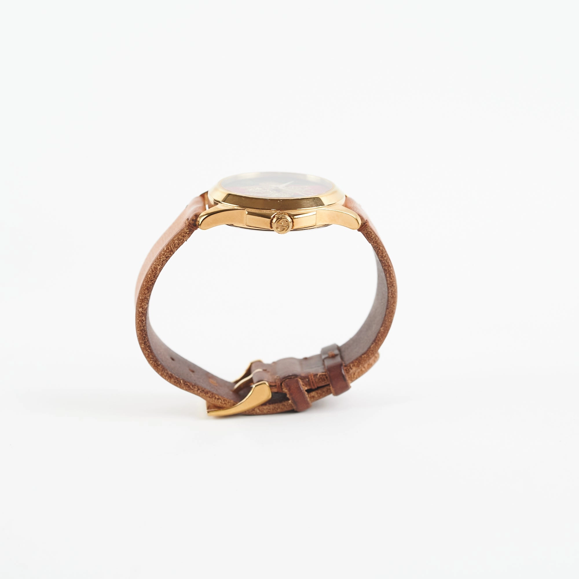 Gucci Timeless Bee Leather Strap Watch Brown