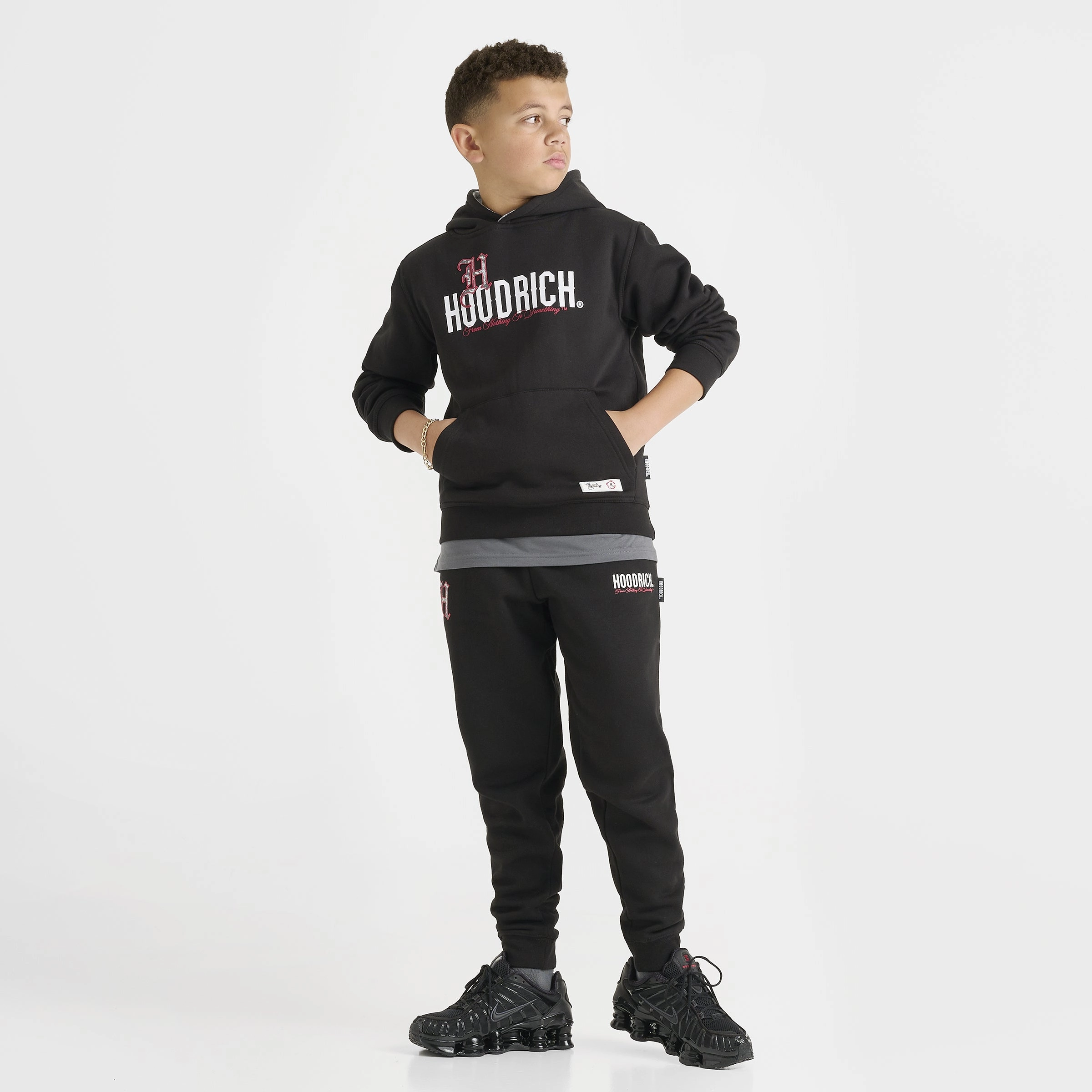 Hoodrich Junior Boys Eterno Pullover Hoodie Black / White - Lychee