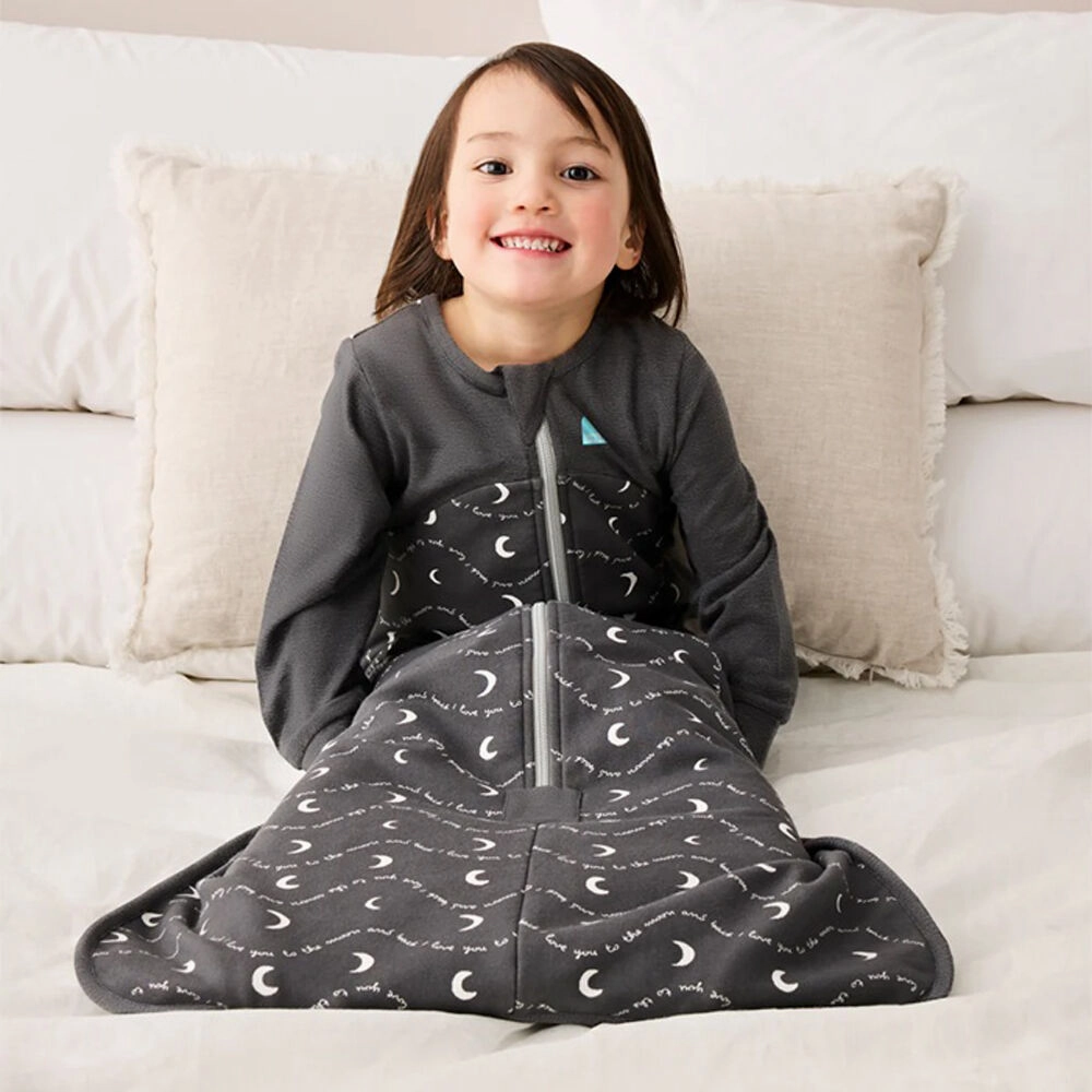 Love To Dream Sleep Bag 1.5T Stretch Cotton Fleece Moon & Back Charcoal