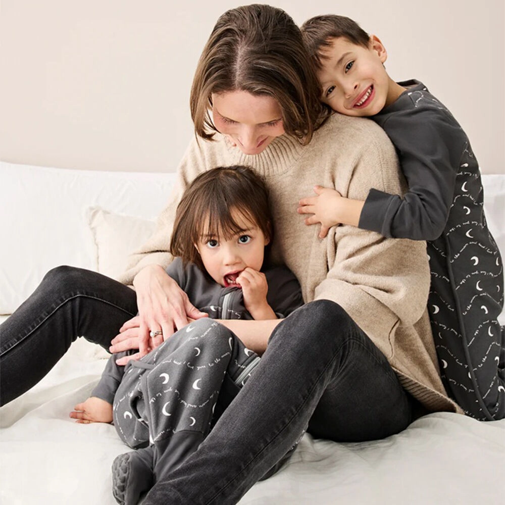 Love To Dream Sleep Bag 1.5T Stretch Cotton Fleece Moon & Back Charcoal