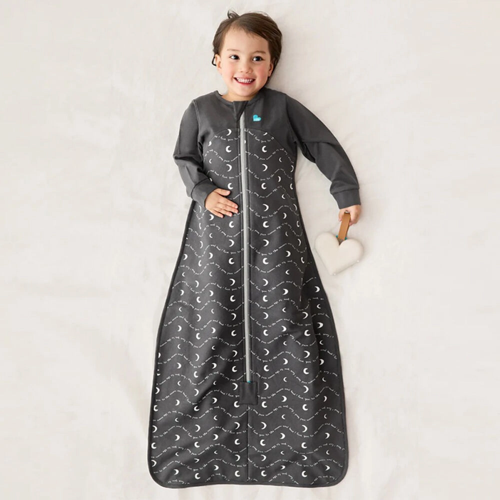 Love To Dream Sleep Bag 1.5T Stretch Cotton Fleece Moon & Back Charcoal