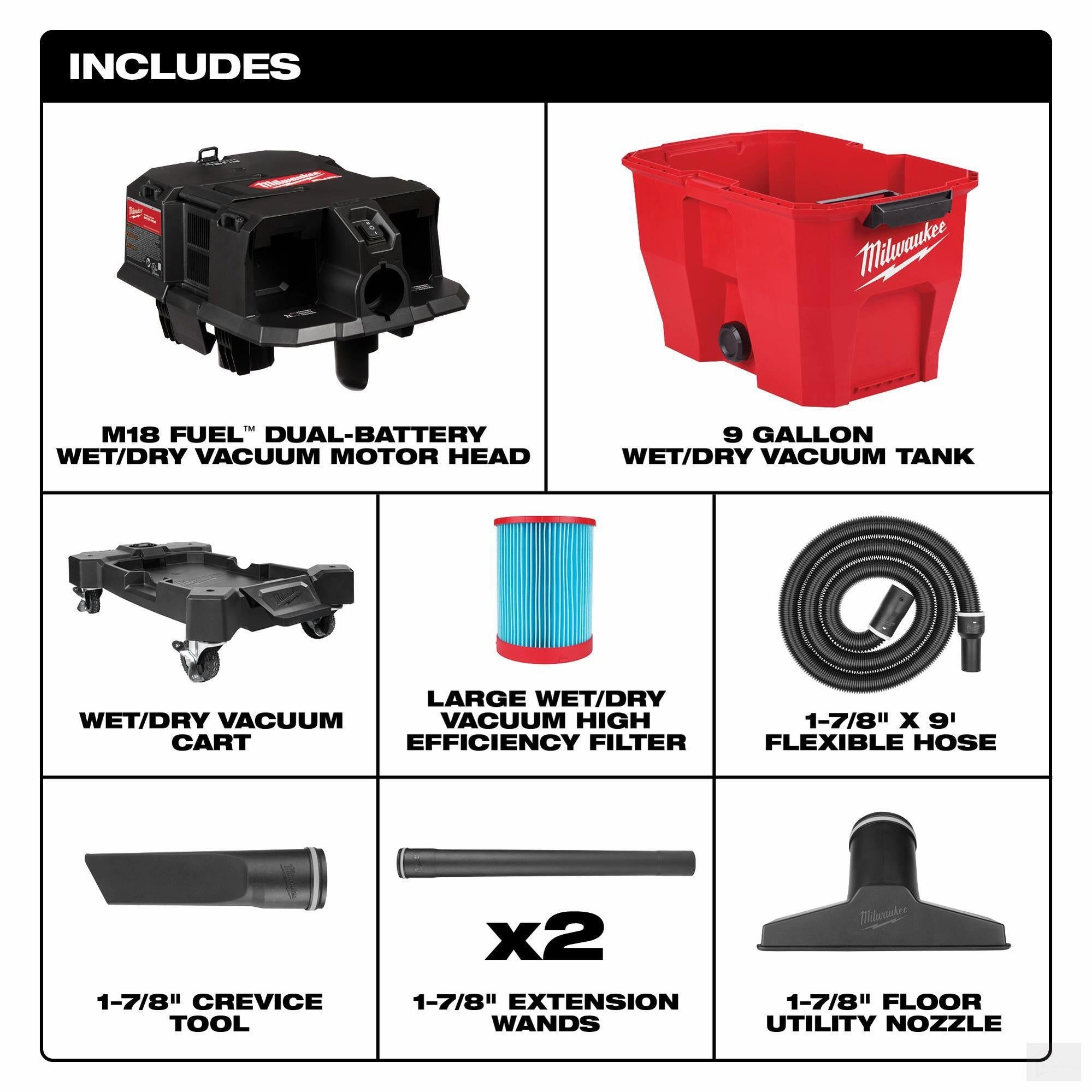 Milwaukee M18 FUEL 9 Gallon Dual-Battery Wet/Dry Vacuum (0920-20)