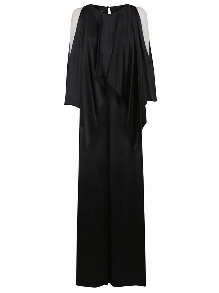 Satin Jumpsuit With Cape Detail And Wide Legs