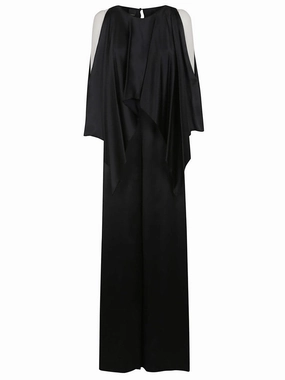 Satin Jumpsuit With Cape Detail And Wide Legs
