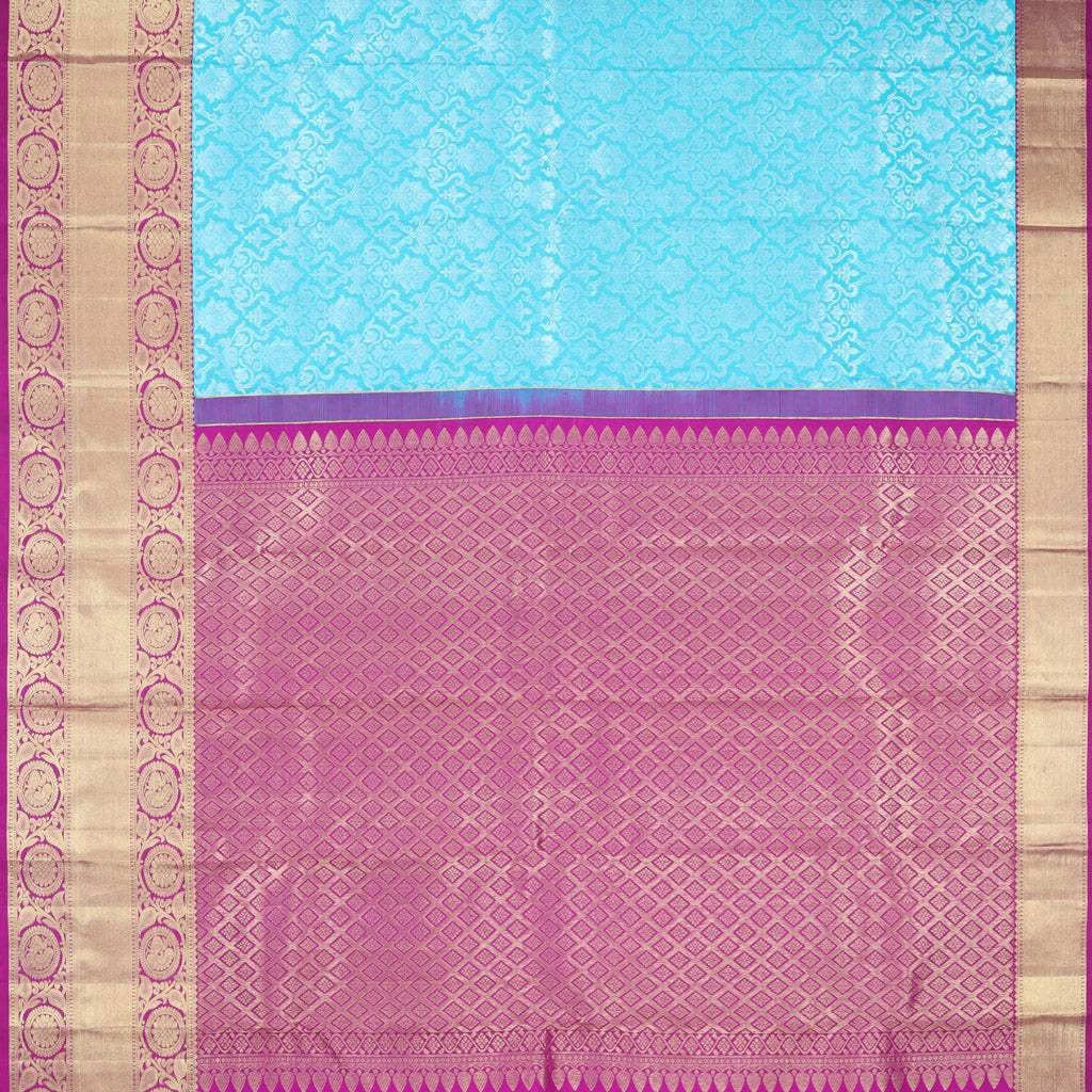 Sky Blue Kanjivaram Silk Saree With Floral Jaal Design