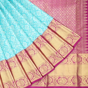 Sky Blue Kanjivaram Silk Saree With Floral Jaal Design