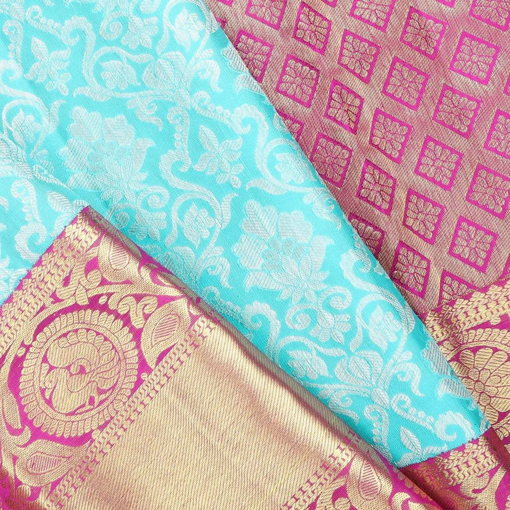 Sky Blue Kanjivaram Silk Saree With Floral Jaal Design