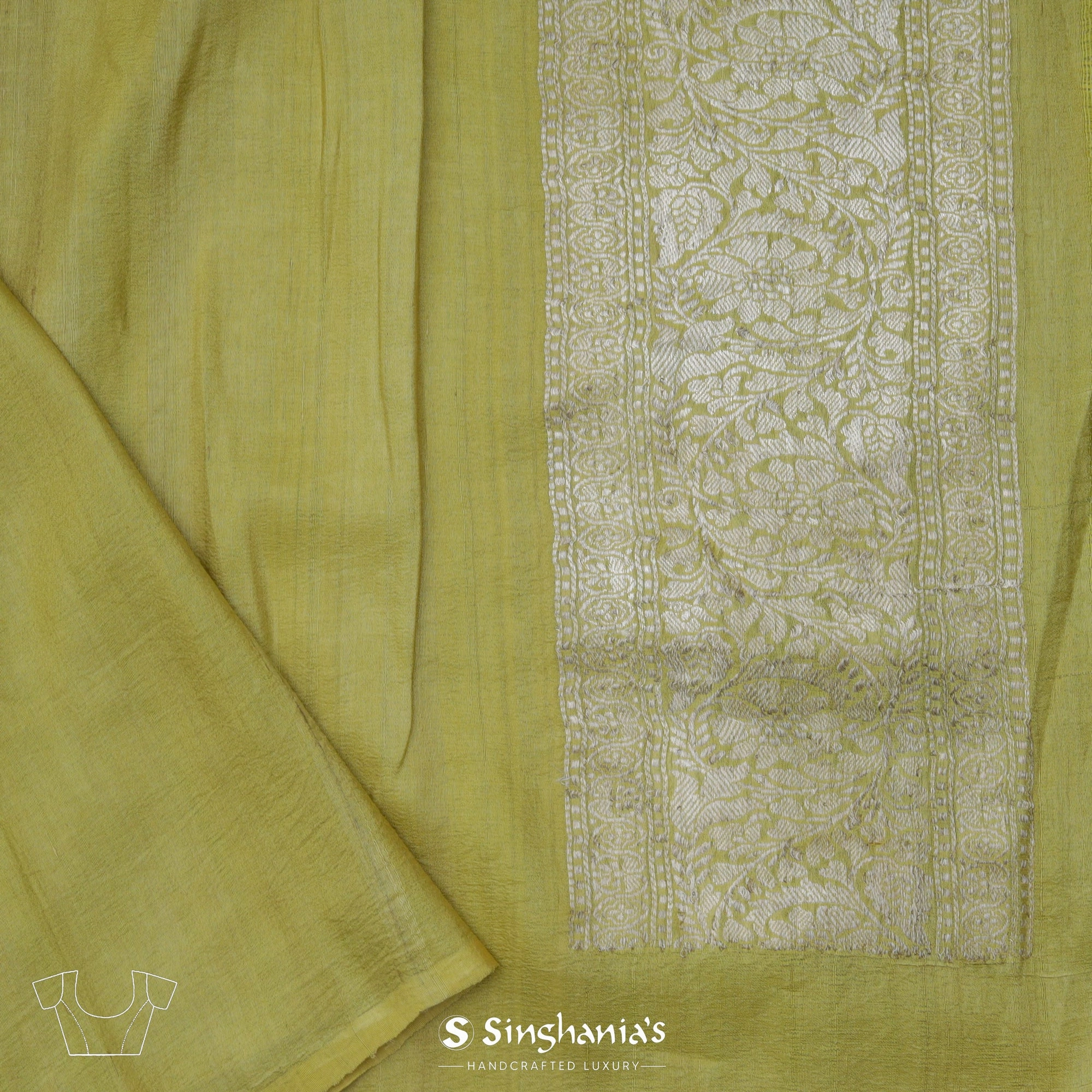 Sulfur Yellow Tussar Jamdhani Saree With Floral Jaal