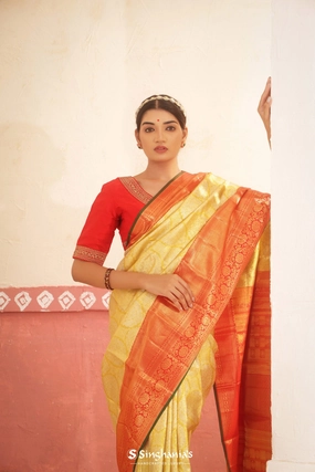 Sunflower Yellow Kanjivaram Silk Saree With Floral Buttas