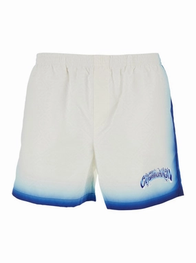White Swim Shorts With Elastic Waist