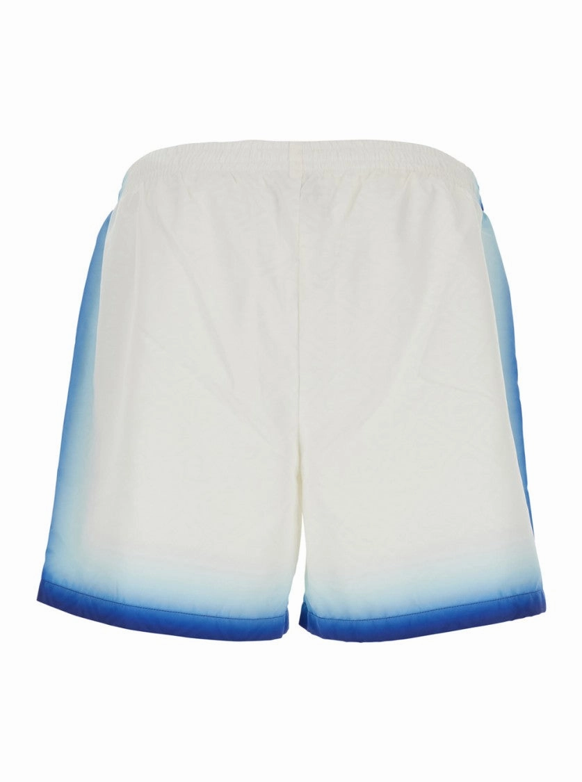 White Swim Shorts With Elastic Waist