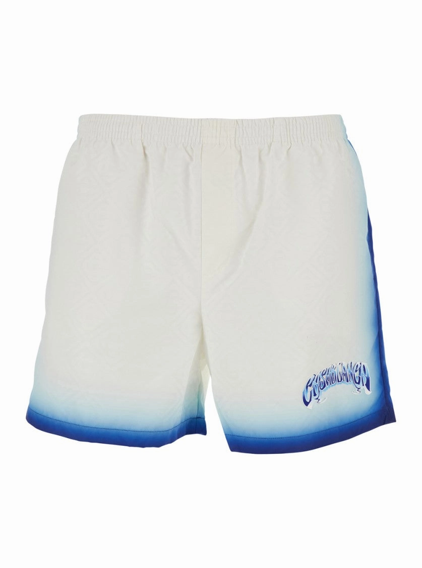 White Swim Shorts With Elastic Waist